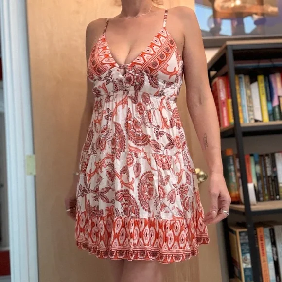 Bohemian Orange and Cream Babydoll Dress. Select Item 3/$25. - Picture 3 of 12